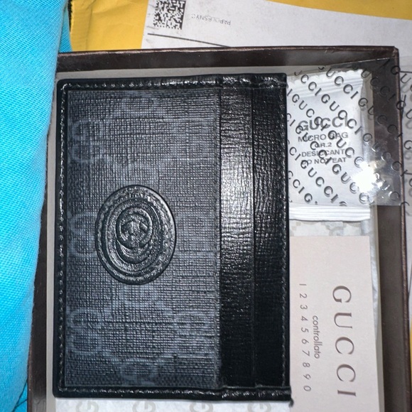 GUCCI 'Black GG Logo' Authentic Leather Canvas Monogram Card Case Wallet **NIB** - Picture 3 of 16